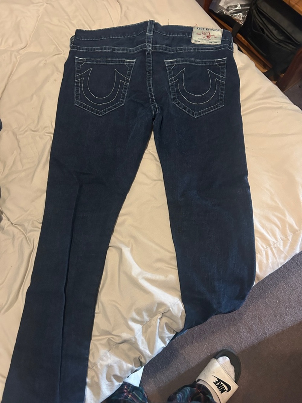 True Religion Men’s Navy Slim fit Jeans with Contrast Stitching